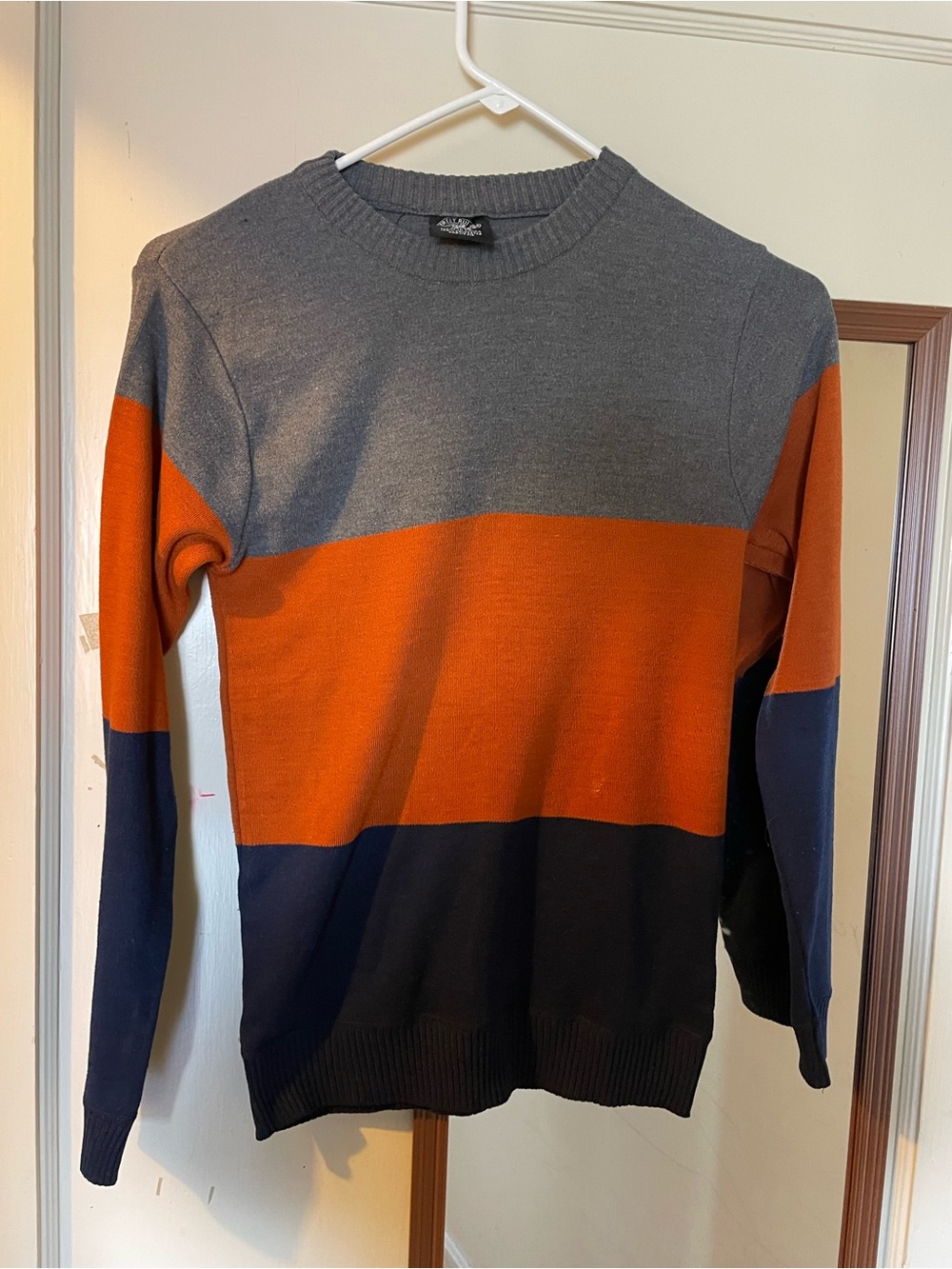 Kids Colorblock Crewneck Sweater - Gray Orange Navy